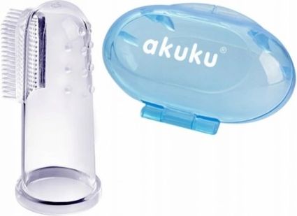 AKUKU Zubní kartáček s pouzdrem - silikonový modrý - obrázek 1