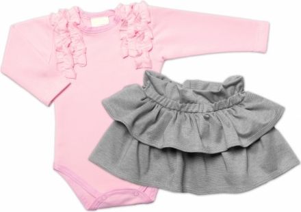 BABY NELLYS 2-dílná sada, body dl.rukáv + suknička Dance Baby, růžová/šedá, Velikost koj. oblečení 56 (1-2m) - obrázek 1
