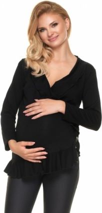 Be MaaMaa Zavinovací těhotenská/kojící tunika dl. rukáv - černá, Velikosti těh. moda L/XL - obrázek 1