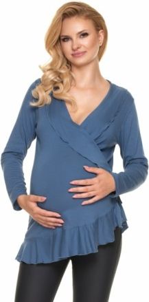 Be MaaMaa Zavinovací těhotenská/kojící tunika dl. rukáv - modrá, Velikosti těh. moda S/M - obrázek 1