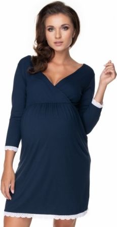 Be MaaMaa Těhotenská, kojící noční košile s krajkou, 3/4 rukáv - gránátová, Velikosti těh. moda S/M - obrázek 1