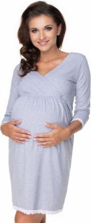 Be MaaMaa Těhotenská, kojící noční košile s krajkou, 3/4 rukáv - šedá, Velikosti těh. moda L/XL - obrázek 1