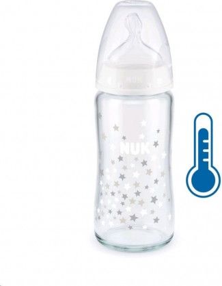 Skleněná kojenecká láhev NUK FC s kontrolou teploty 240 ml bílá, Bílá - obrázek 1