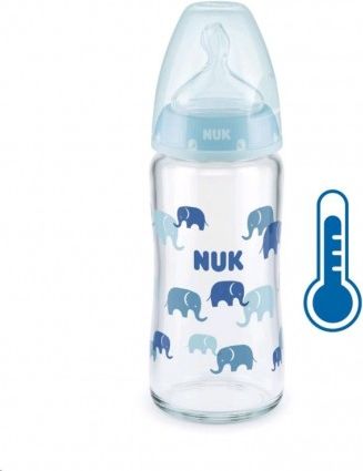Skleněná kojenecká láhev NUK FC s kontrolou teploty 240 ml modrá, Modrá - obrázek 1