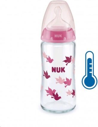 Skleněná kojenecká láhev NUK FC s kontrolou teploty 240 ml růžová, Růžová - obrázek 1