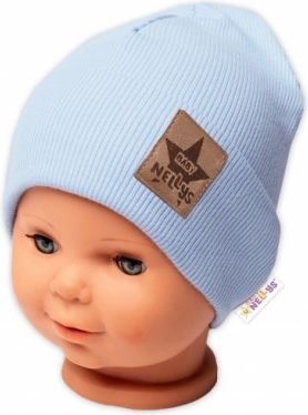 Baby Nellys Žebrovaná dvouvrstvá čepice s lemem - sv. modrá, Velikost koj. oblečení 104-110 (3-5r) - obrázek 1