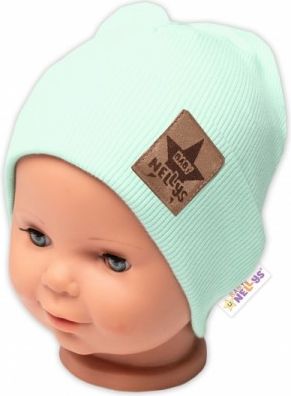Baby Nellys Žebrovaná dvouvrstvá čepice s lemem - mátová, Velikost koj. oblečení 68-74 (6-9m) - obrázek 1