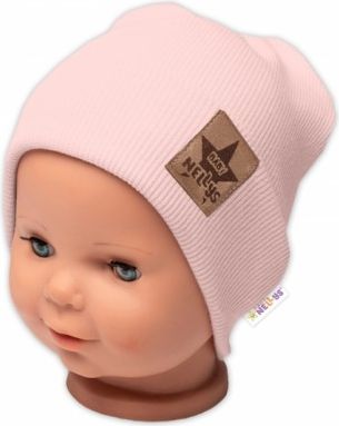 Baby Nellys Žebrovaná dvouvrstvá čepice s lemem - pudrová, Velikost koj. oblečení 68-74 (6-9m) - obrázek 1