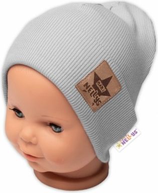 Baby Nellys Žebrovaná dvouvrstvá čepice s lemem - šedá, Velikost koj. oblečení 68-74 (6-9m) - obrázek 1