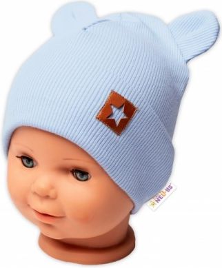 Baby Nellys Žebrovaná dvouvrstvá čepice s oušky TEDDY - sv. modrá, Velikost koj. oblečení 56-62 (0-3m) - obrázek 1