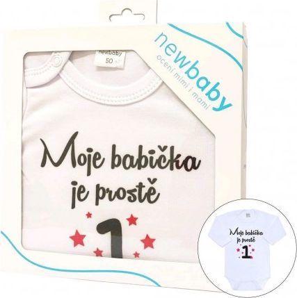 Body s potiskem New Baby Moje babička je prostě jednička - dárkové balení, Červená, 56 (0-3m) - obrázek 1