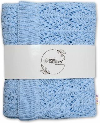 Baby Nellys Luxusní bavlněná hačkována deka, dečka LOVE, 75x95cm - světle modrá - obrázek 1
