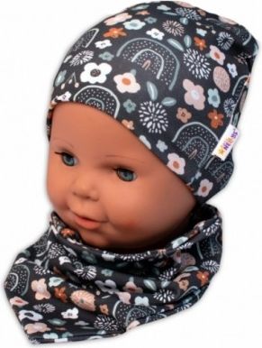 Baby Nellys Dvouvrstvá čepice + šátek Palouček, grafit, vel. 92/98, Velikost koj. oblečení 92-98 (18-36m) - obrázek 1