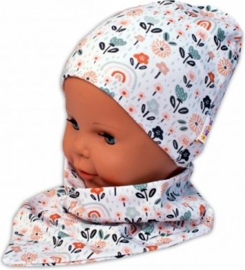 Baby Nellys Dvouvrstvá čepice + šátek Palouček, smetanová, vel. 92/98, Velikost koj. oblečení 92-98 (18-36m) - obrázek 1