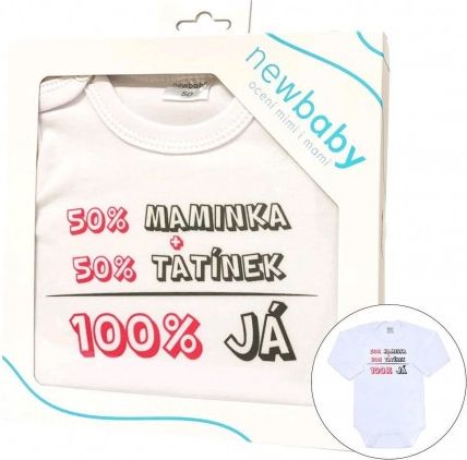 Body s potiskem New Baby 50% MAMINKA + 50% TATÍNEK - 100% JÁ růžové - dárkové balení, Růžová, 74 (6-9m) - obrázek 1