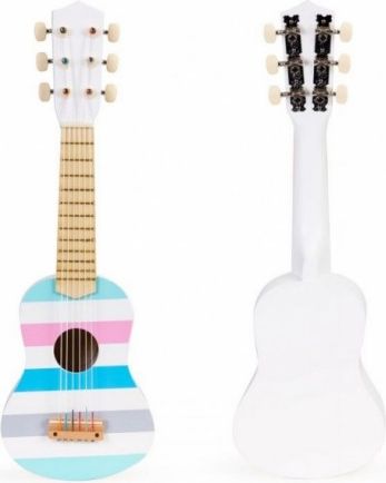 Eco Toys Dřevěná kytara pastelové pruhy - bílá - obrázek 1