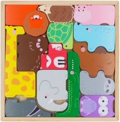 ECO TOYS Dřevěné puzzle, vkládačka Zvířatka - obrázek 1