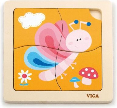 Dřevěné puzzle pro nejmenší Viga 4 ks Motýlek, Multicolor - obrázek 1