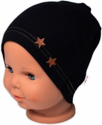 Baby Nellys Žebrovaná čepice Hvězdičky - černá, Velikost koj. oblečení 92-98 (18-36m) - obrázek 1