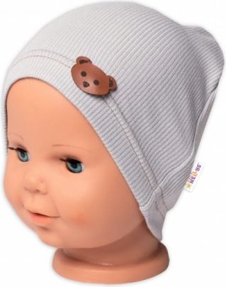 Baby Nellys Žebrovaná čepice Medvídek - šedá, Velikost koj. oblečení 68-74 (6-9m) - obrázek 1