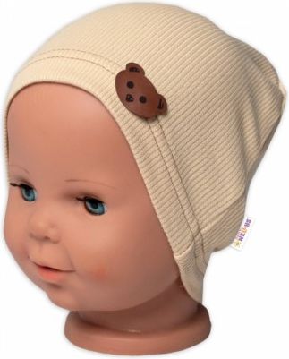 Baby Nellys Žebrovaná čepice Medvídek - béžová, Velikost koj. oblečení 68-74 (6-9m) - obrázek 1