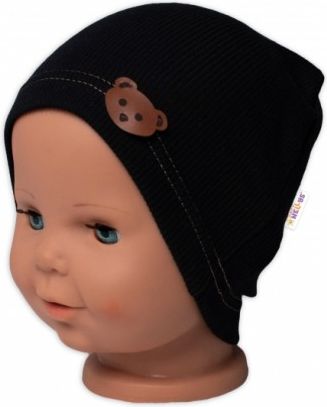 Baby Nellys Žebrovaná čepice Medvídek - černá, Velikost koj. oblečení 68-74 (6-9m) - obrázek 1