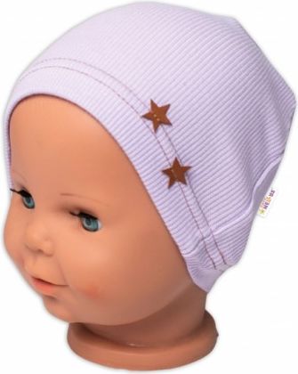 Baby Nellys Žebrovaná čepice Hvězdičky - lila, Velikost koj. oblečení 68-74 (6-9m) - obrázek 1