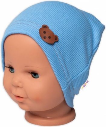 Baby Nellys Žebrovaná čepice Medvídek - modrá, Velikost koj. oblečení 68-74 (6-9m) - obrázek 1