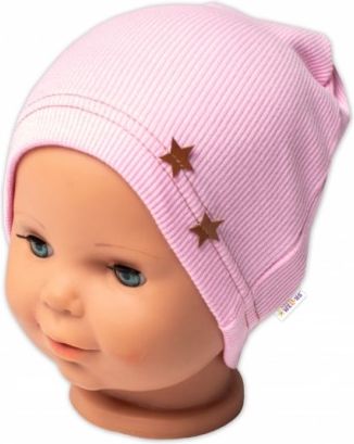 Baby Nellys Žebrovaná čepice Hvězdičky - růžová, Velikost koj. oblečení 68-74 (6-9m) - obrázek 1
