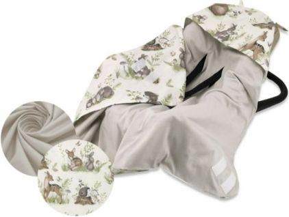 Zavinovací deka s kapucí, bavlna + jersey, Pohoda v lese - bílá/šedá - obrázek 1