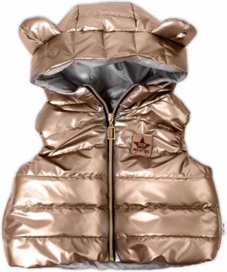 Baby Nellys Chlapecká přechodová vesta s kapucí a oušky, metalická zlatá, Velikost koj. oblečení 80 (9-12m) - obrázek 1