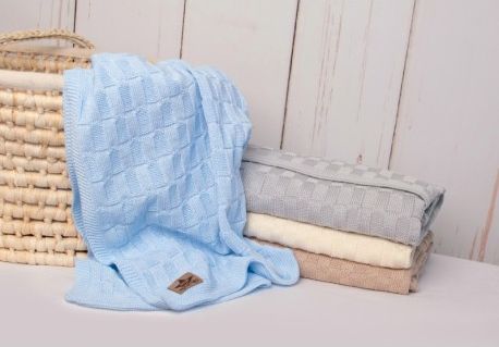 Baby Nellys Luxusní bavlněná pletená deka, dečka CUBE, 80 x 100 cm - sv. modrá - obrázek 1