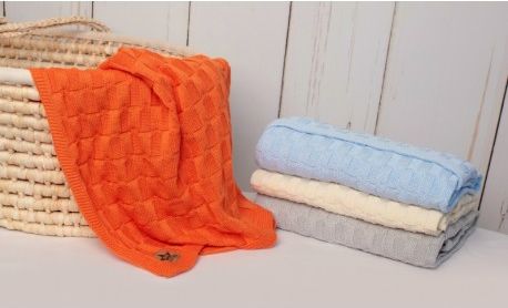 Baby Nellys Luxusní bavlněná pletená deka, dečka CUBE, 80 x 100 cm - orange - obrázek 1