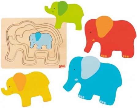 Goki Dřevěné vrstvené puzzle Slon - obrázek 1