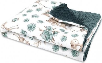 Baby Nellys Oteplená bavlněná deka s Minky 100x75cm, Srnka a růže - mátová - obrázek 1