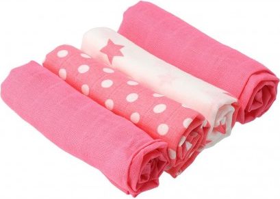 Látkové bavlněné pleny New Baby Softy s potiskem 70 x 70 cm 4 ks růžovo-bílé, Růžová - obrázek 1