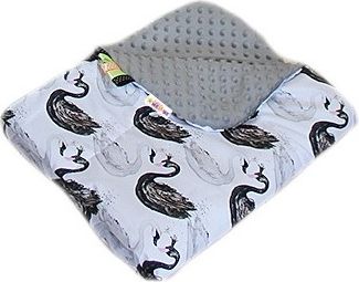 Baby Nellys Oteplená bavlněná deka s Minky 100x75cm, Labutě - šedá - obrázek 1