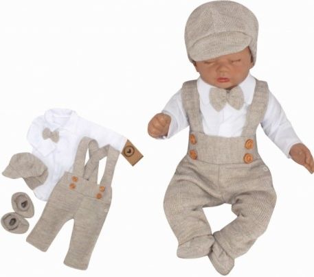 Z&,Z 5-dílná pletená sada Boy, body, kalhoty, čepička, motýlek, botičky, béžová, Velikost koj. oblečení 56 (1-2m) - obrázek 1