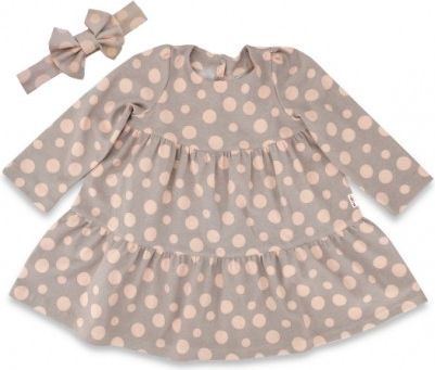 Baby Nellys 2-dílná sada dívčí bavlněné šaty s čelenkou - Puntík - obrázek 1