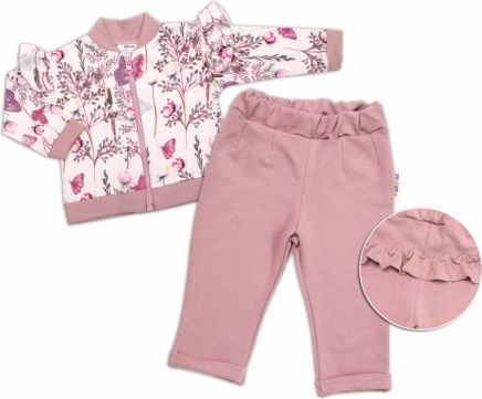 BABY NELLYS Dětská tepláková souprava s volánkem Motýlci - růžová, Velikost koj. oblečení 74 (6-9m) - obrázek 1