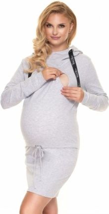 Be MaaMaa Těhotenské/kojící šaty s kapucí, dl. rukáv - šedé, Velikosti těh. moda L/XL - obrázek 1