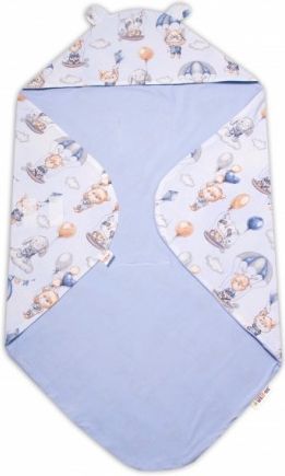 Baby Nellys Zavinovací deka s kapucí, bavlna + jersey, Létající zvířátka, modrá - obrázek 1