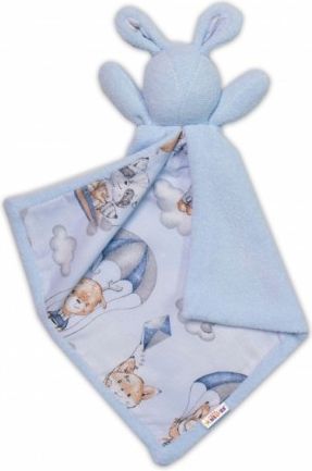 Baby Nellys Mazlík, přítulníček Zajíček, fleece + bavlna, Létající zvířátka, modrý - obrázek 1