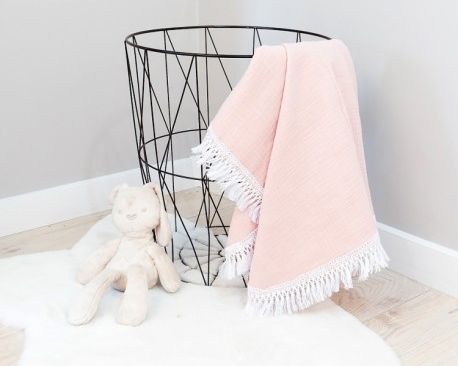 Baby Nellys Luxusní jednovrstvá mušelínová deka BOHO s třásněmi, 70 x 100 cm, růžová - obrázek 1