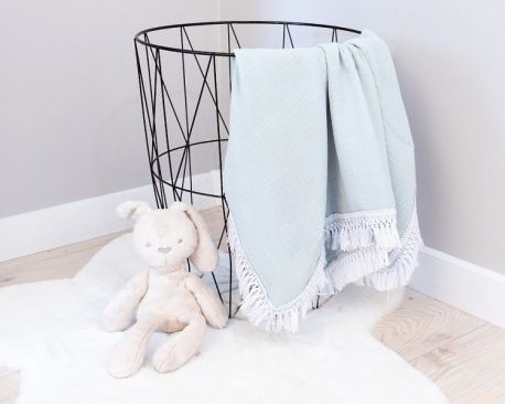 Baby Nellys Luxusní jednovrstvá mušelínová deka BOHO s třásněmi, 70 x 100 cm, mátová - obrázek 1