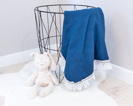 Baby Nellys Luxusní jednovrstvá mušelínová deka BOHO s třásněmi, 70 x 100 cm, mořská - obrázek 1