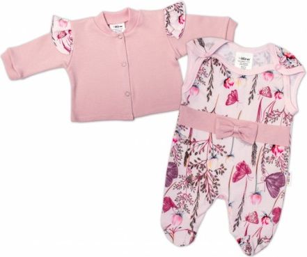 Baby Nellys 2-dílná sada, bavlněné dupačky s košilkou Motýlci, růžová, bílá, Velikost koj. oblečení 50 (0-1m) - obrázek 1