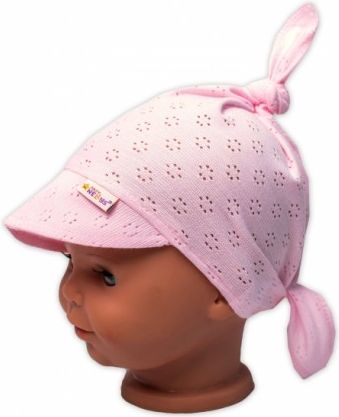Baby Nellys Dětský síťkovaný šátek s kšiltem na zavazování - sv. růžová - obrázek 1