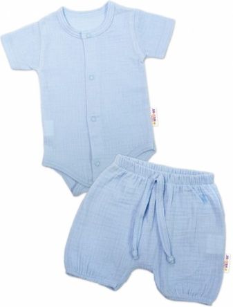 Baby Nellys 2-dílná mušelínová soupravička, body kr.rukáv + kraťasky BOY, modrá, Velikost koj. oblečení 62 (2-3m) - obrázek 1