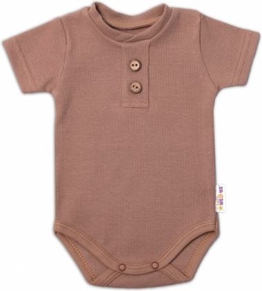 Baby Nellys Kojenecké žebrované body s knoflíčky kr. rukáv, Boy - hnědé, Velikost koj. oblečení 86 (12-18m) - obrázek 1